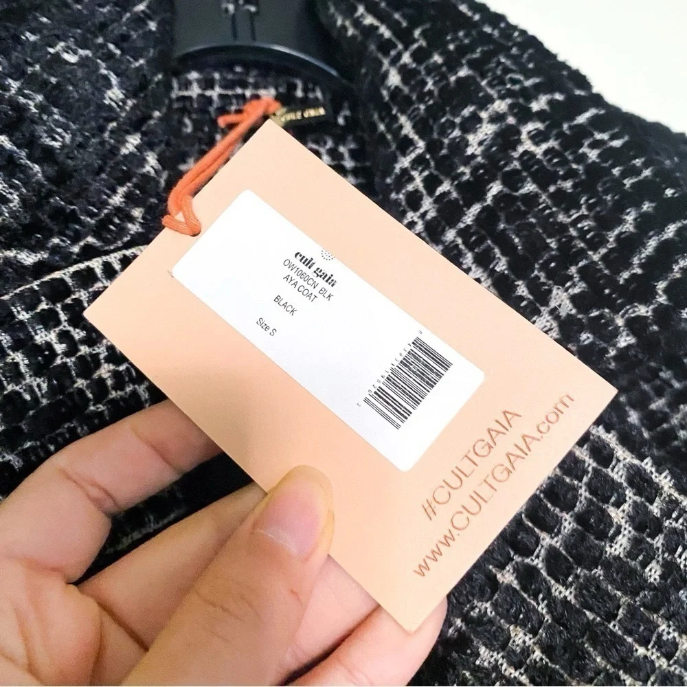 Cult Gaia Aya Matelassé Velvet Open-Back Coat Belted Long Black Size Small NWT - Picture 7 of 11